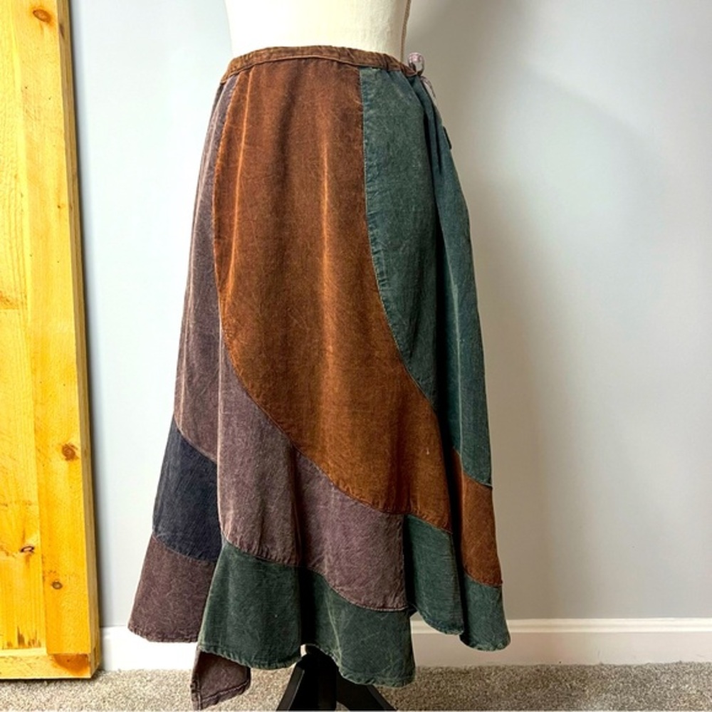 Sacred Threads Size XL Multi Colored Courderoy Cotton‎ A Line Asymmetrical Skirt
